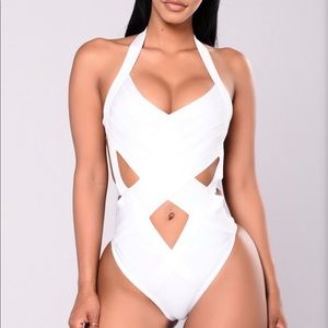 Fashion Nova Franny Bandage Swimsuit - White Small